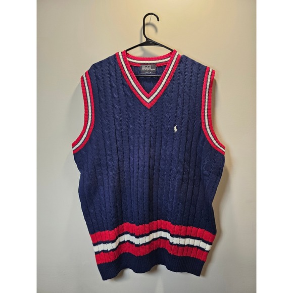 Polo Ralph Lauren Other - Polo Ralph Lauren Sweater Vest Mens Medium Blue Cable Knit Made in USA